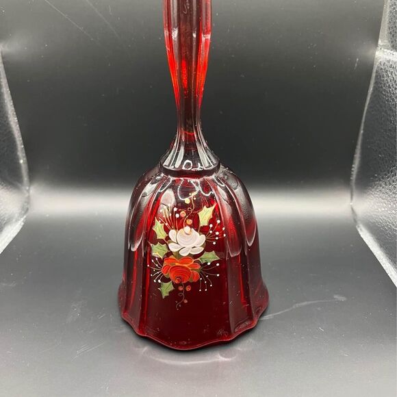 Fenton Glass Ruby Red Hand Painted Marilyn Wagner Christmas Holiday bell RARE - Picture 1 of 10